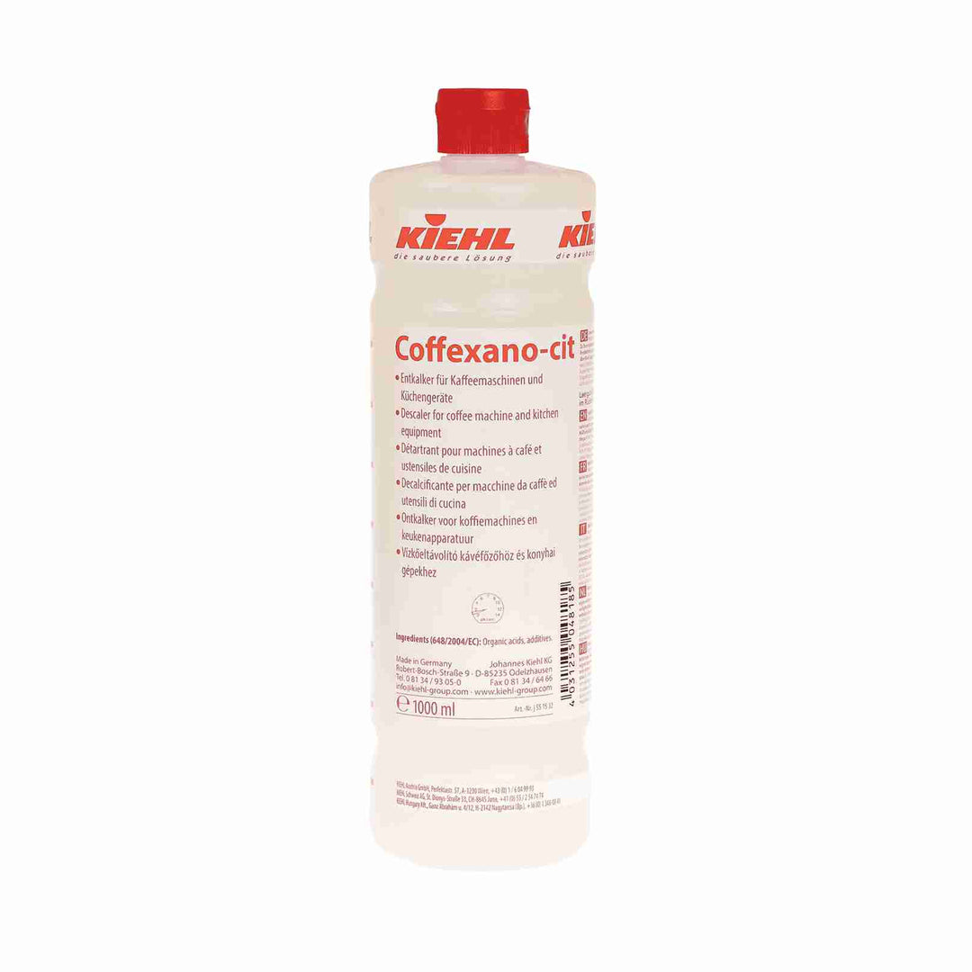 Afkalker Kiehl Coffexano-Cit, 1 liter. Uden parfume og farvestoffer. Velegnet til kaffemaskiner, elkedler og espressomaskiner. Skal skylles efter brug.