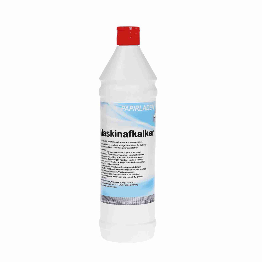 Afkalker med citrus, 1 liter. Skånsom og effektiv til kaffemaskiner, opvaskemaskiner og vaskemaskiner. Efterlader en frisk duft.