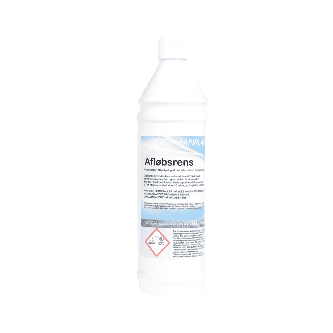 Afløbsrens 1 liter. Fjerner effektivt tilstopninger af hår, fedt og sæberester. Forebygger dårlig lugt og bakterieophobning. Velegnet til køkken- og gulvafløb.
