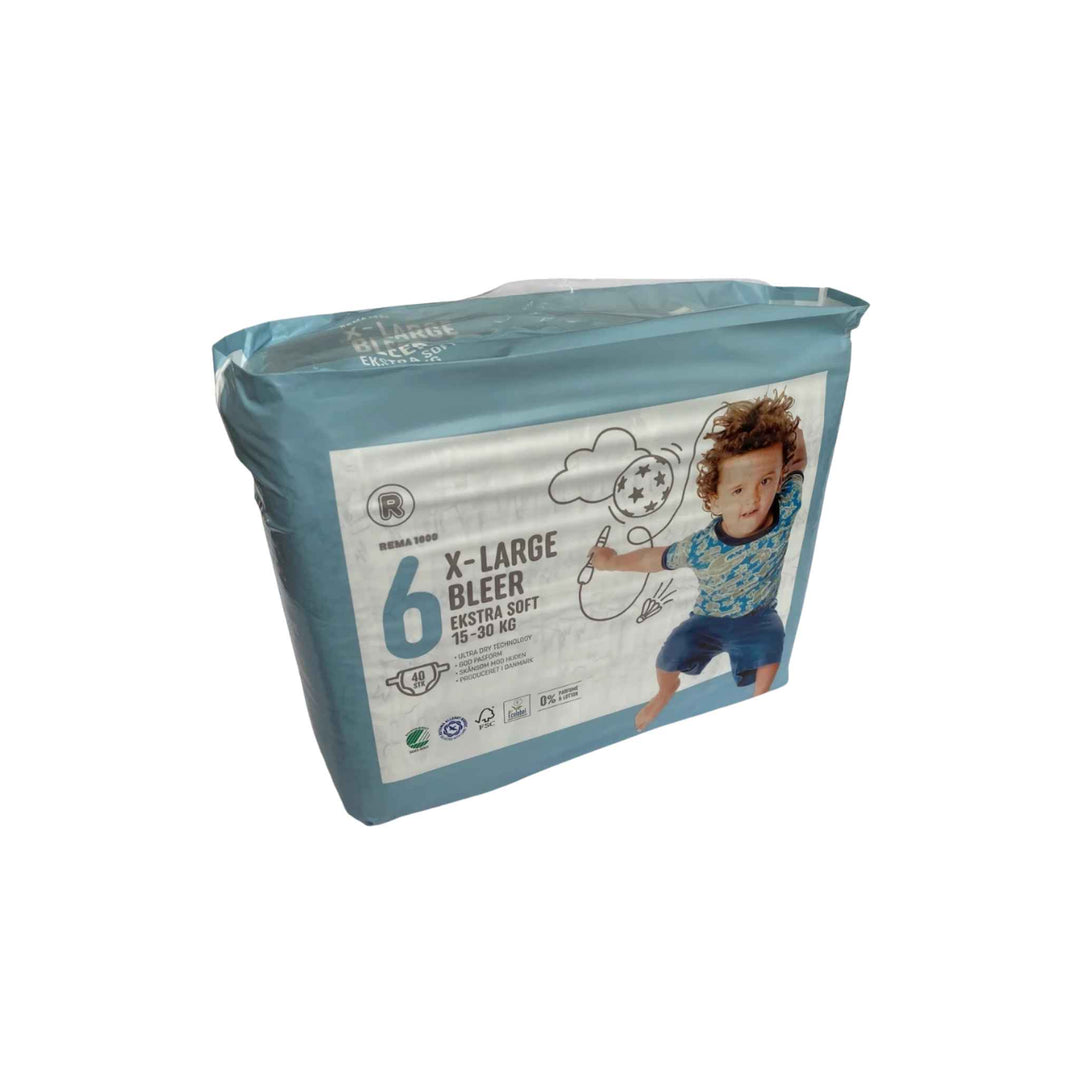 Børnebleer Svanemærket str. 6, 15-30 kg, 160 stk. Bløde, parfumefri og lækagesikre bleer med indikator og fleksibel pasform.