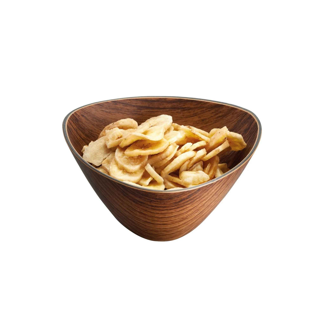 Brun snackskål retro 12,5×12,5×6 cm i brun polystyren til små snacks, opvaskemaskine-sikker.