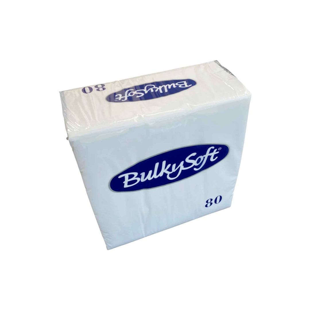 Hvide Bulkysoft 3-lags servietter, 33×33 cm, 80 stk, EU Ecolabel – bløde og super absorberende.