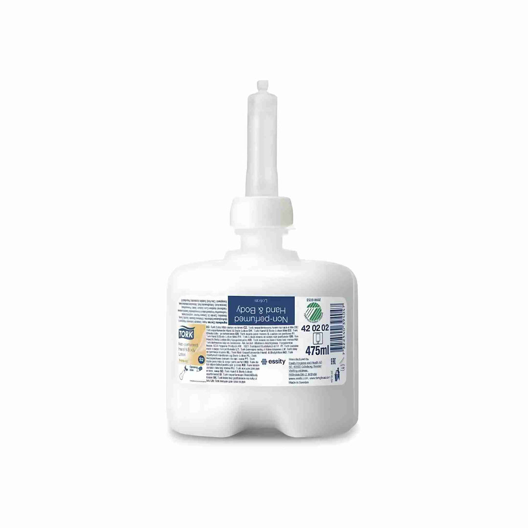 Håndcreme Tork S2 Sensitive, 475 ml. x 8 stk. Parfumefri, fugtgivende og Svanemærket lotion til hænder og krop, ideel til sensitiv hud.