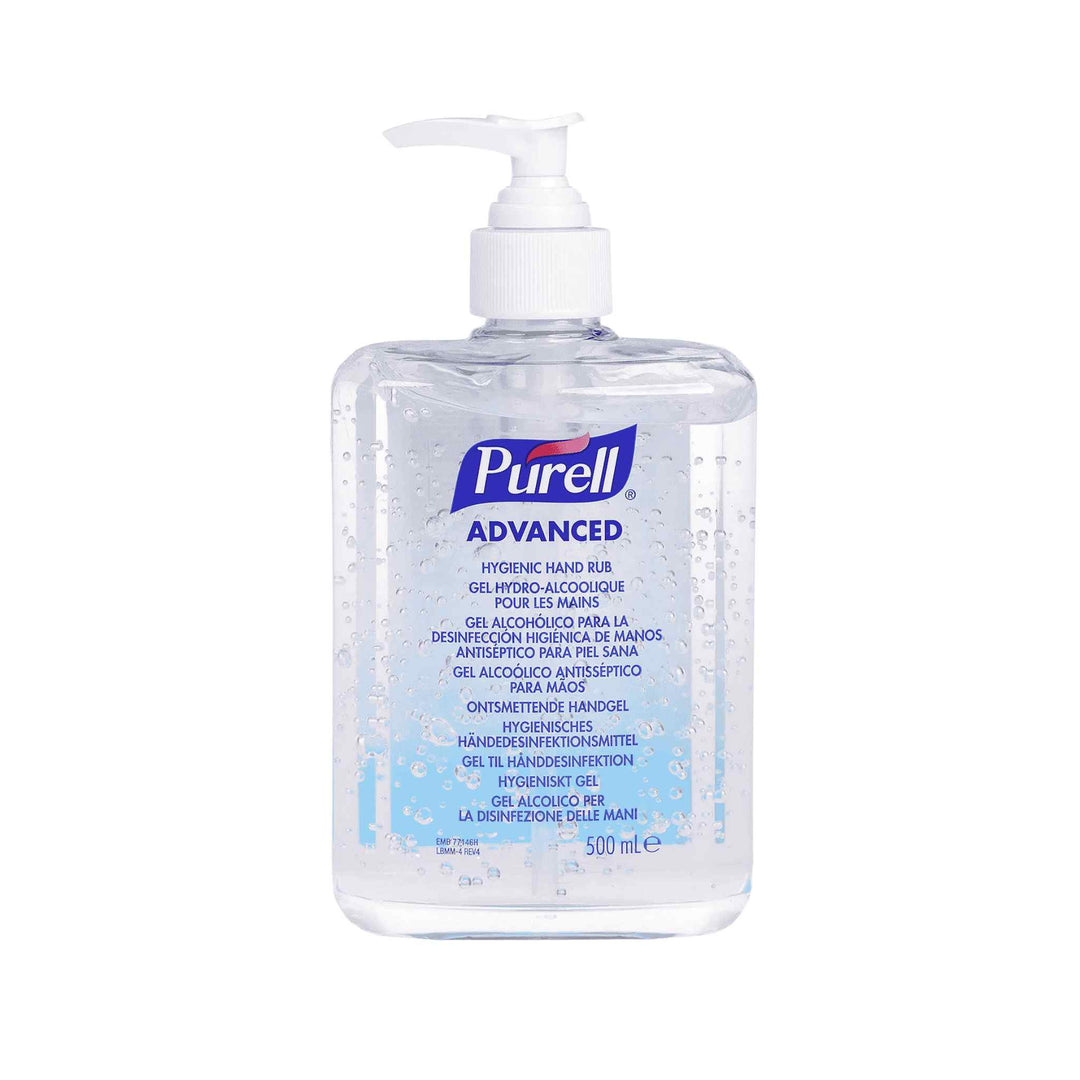 Purell Advanced hånddesinfektion 500 ml med pumpe. Dræber 99,99 % af bakterier og vira. Fugtgivende og velegnet til hyppig brug.