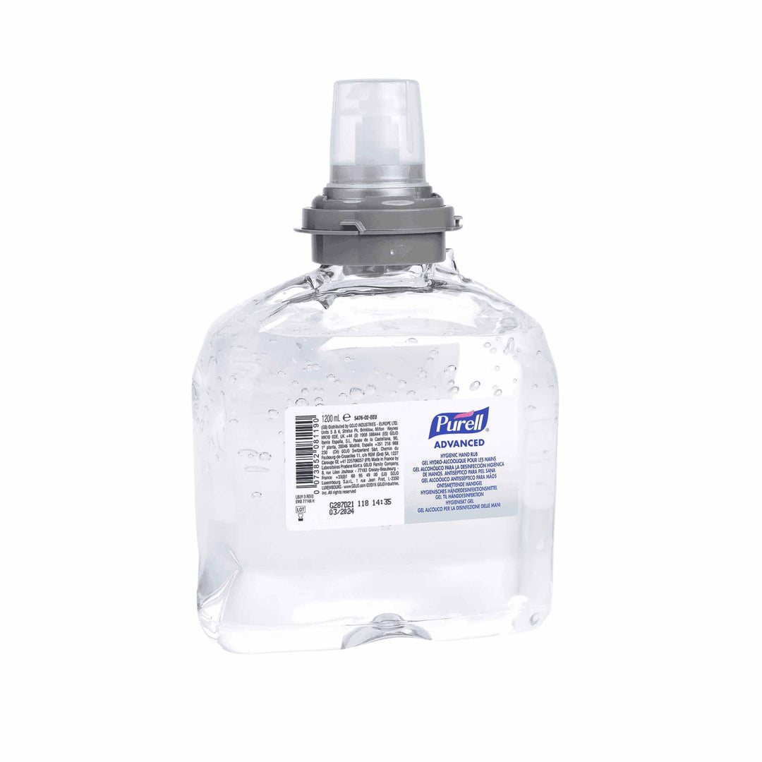 Purell Gel Refill TFX 1200 ml. Effektiv hånddesinfektion, dræber 99,9 % af bakterier. Parfume- og farvefri. Passer til dispenser 2201