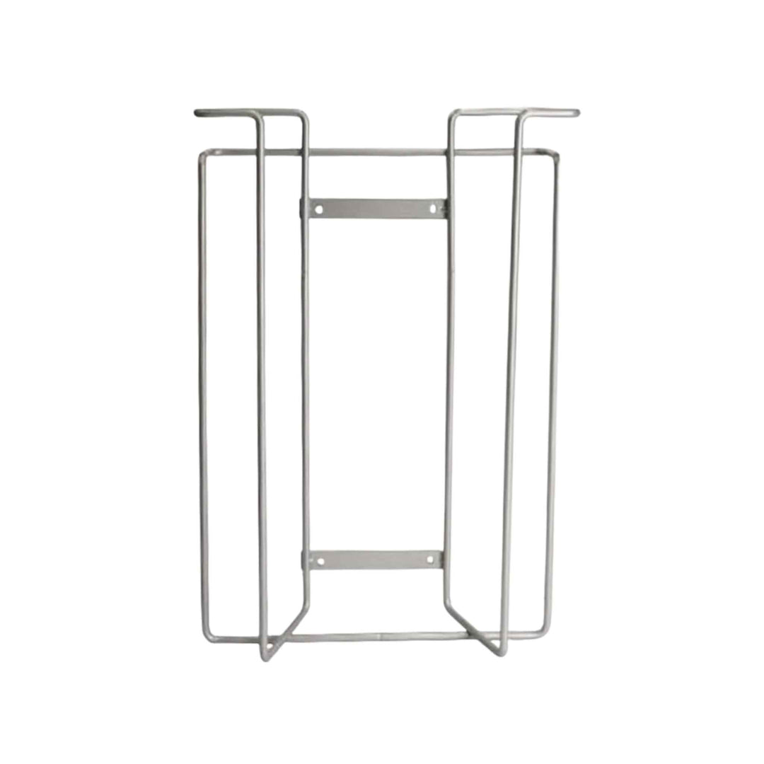 Væghængt handskestativ til opbevaring af 3 pakker engangshandsker, i robust stål med elegant grå finish.