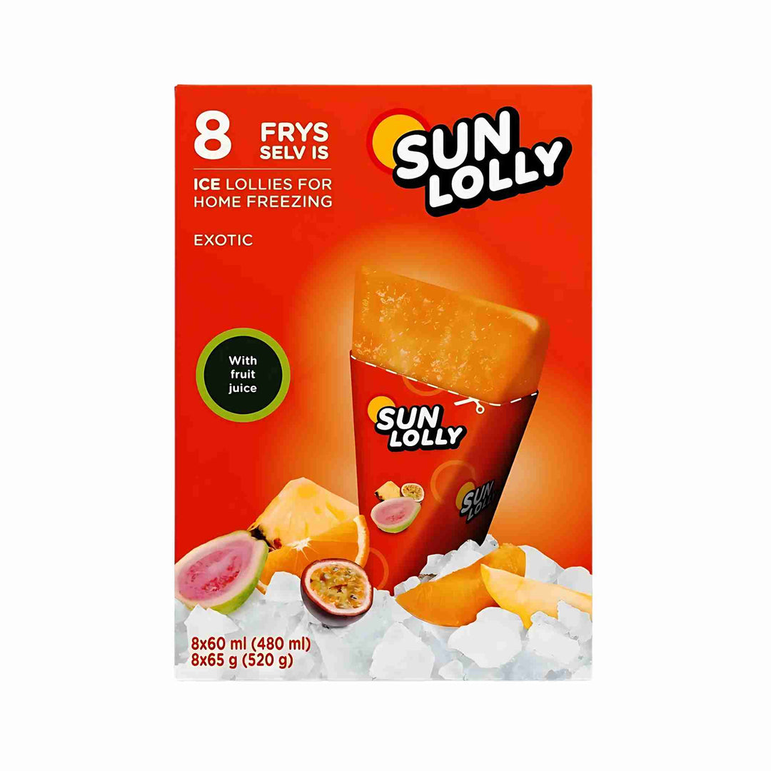 Exotic Sun Lolly is 8 stk med 10 % frugtjuice, naturlig saftig konsistens og uden kunstige tilsætningsstoffer.