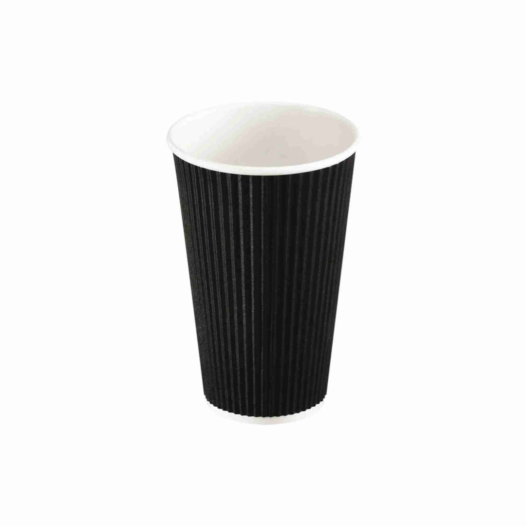 Sort kaffebæger 40 cl med ripple wall, ideel til stor kaffe to go og varme drikke uden brændte fingre