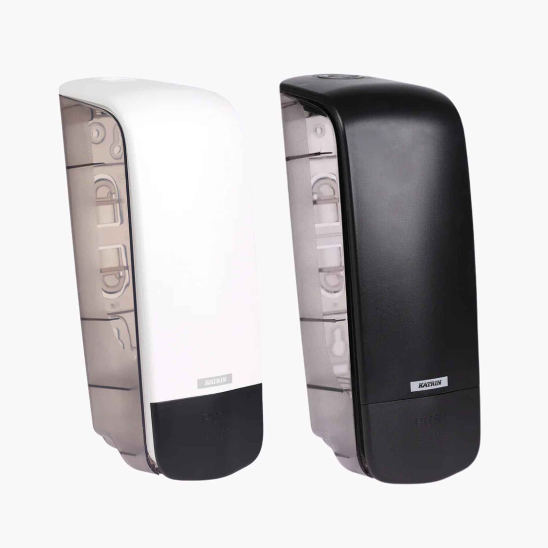 Katrin 90229 sæbedispenser – alsidig og brugervenlig løsning til sæbe, skumsæbe, desinfektion og brusegel.