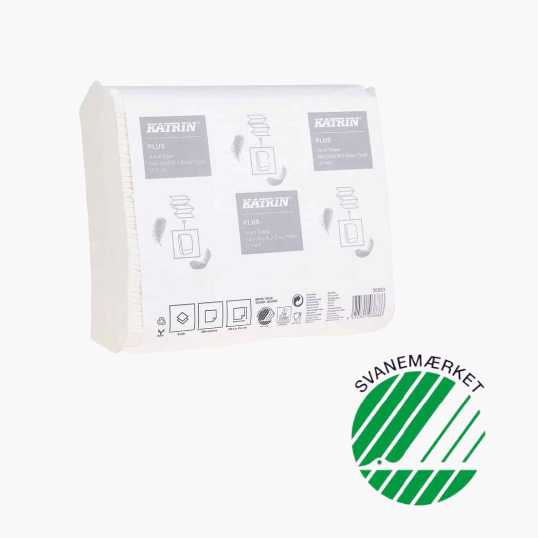 Katrin Non Stop håndklædeark – kontinuerlig dispensering og økonomisk håndtørring til travle miljøer med høj hygiejne.