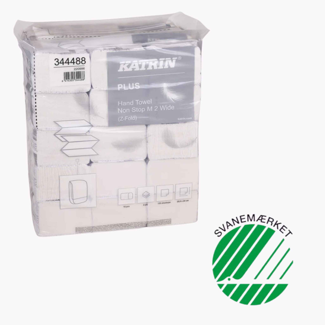 Katrin Z Fold håndklædeark sikrer effektiv aftørring med Z-fold, reducerer spild og giver høj sugeevne til travle miljøer.