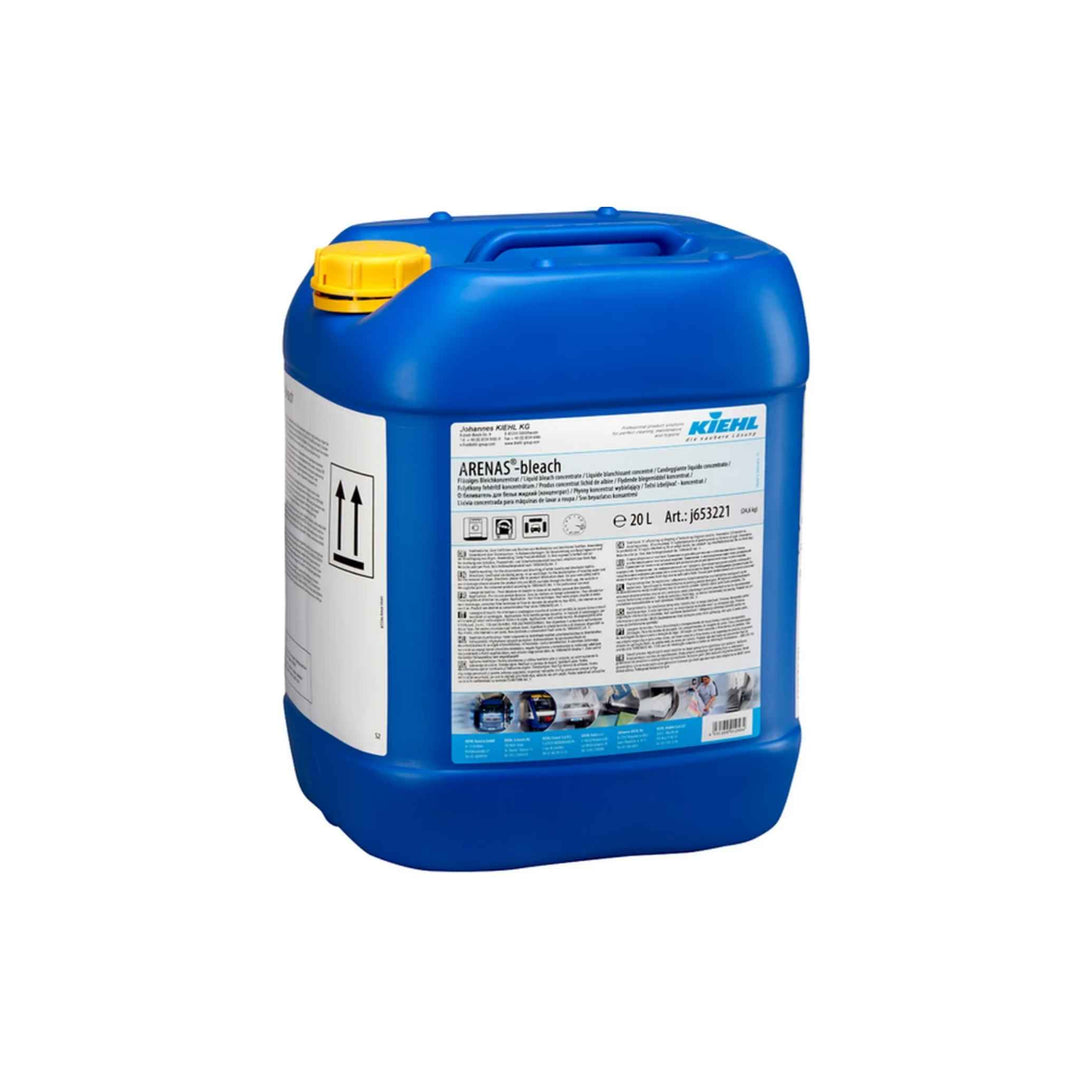 Kiehl Arenas Bleach 20 l, klorbaseret blegemiddel til hvide tekstiler med effektiv pletfjerning og skinnende hvidt resultat.