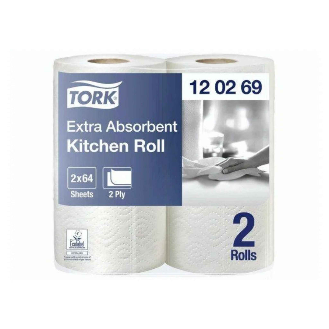 Køkkenrulle Tork Ekstra Plus, 2-lags, 15,4 m. Ekstra absorberende og præget for bedre ydeevne. EU-Blomsten mærket og miljøvenlig.