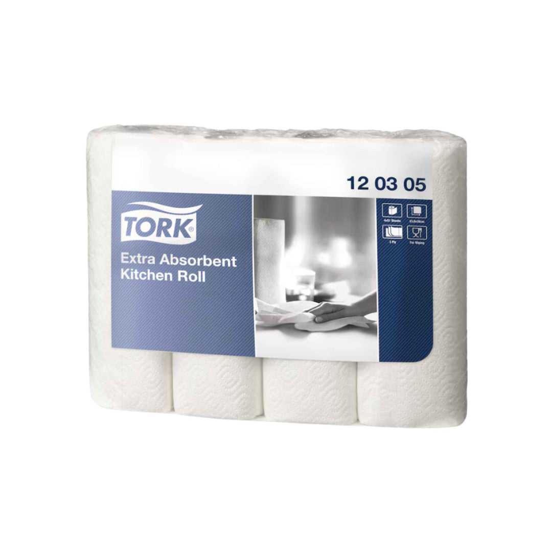 Tork Extra Plus 3-lags køkkenrulle (12,1 m x 48 rl) med høj absorbering til effektiv rengøring.