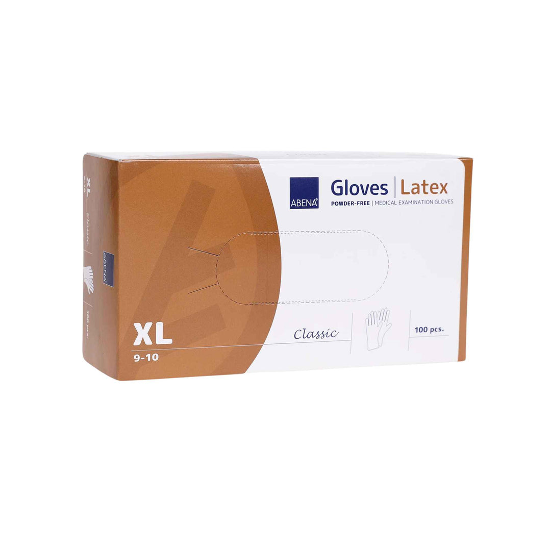 Latexhandsker Abena, pudderfri, str. XL. Elastiske, fødevaregodkendte og beskytter mod kemikalier. Ideelle til sundhedssektoren og rengøring.