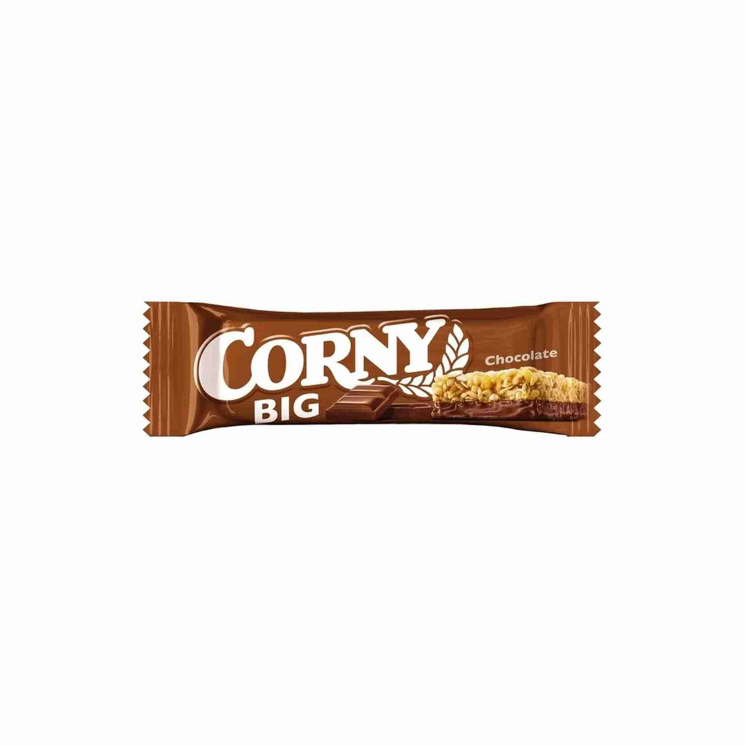 Müslibar Corny Big Chokolade, 50 g x 24 stk. Sprøde korn med cremet mælkechokolade. Perfekt som snack i madpakken, på kontoret eller på farten. Velegnet til både børn og voksne.