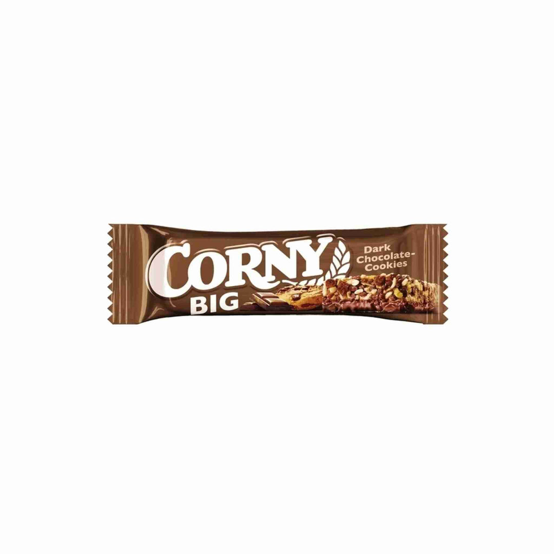 Müslibar Corny Big Cookies, 50 g x 24 stk. Lækker snack med chokolade og cookies. Sprøde korn og sød smag i perfekt balance. Ideel til skole, arbejde, træning eller som snack på farten.