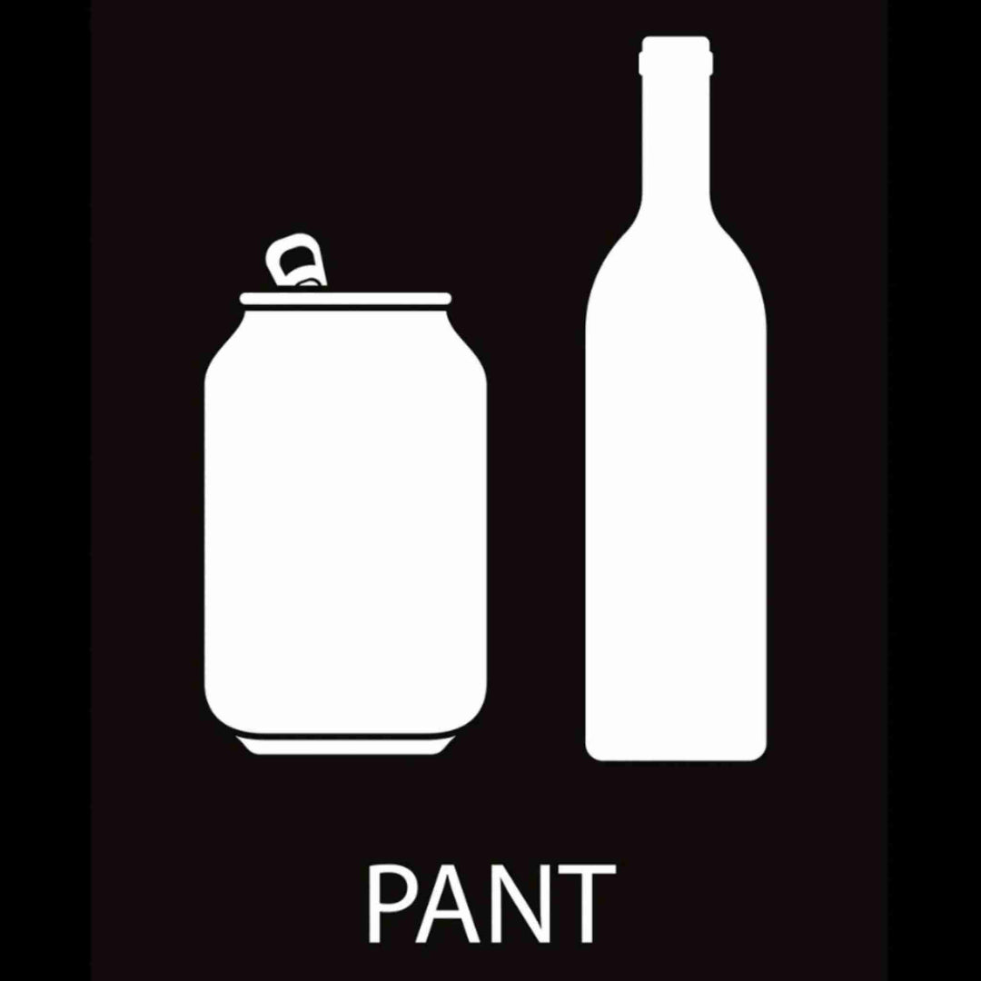 Piktogram til pant, 12x12 cm, selvklæbende, tydelig tekst, velegnet til affaldssortering og nem rengøring.