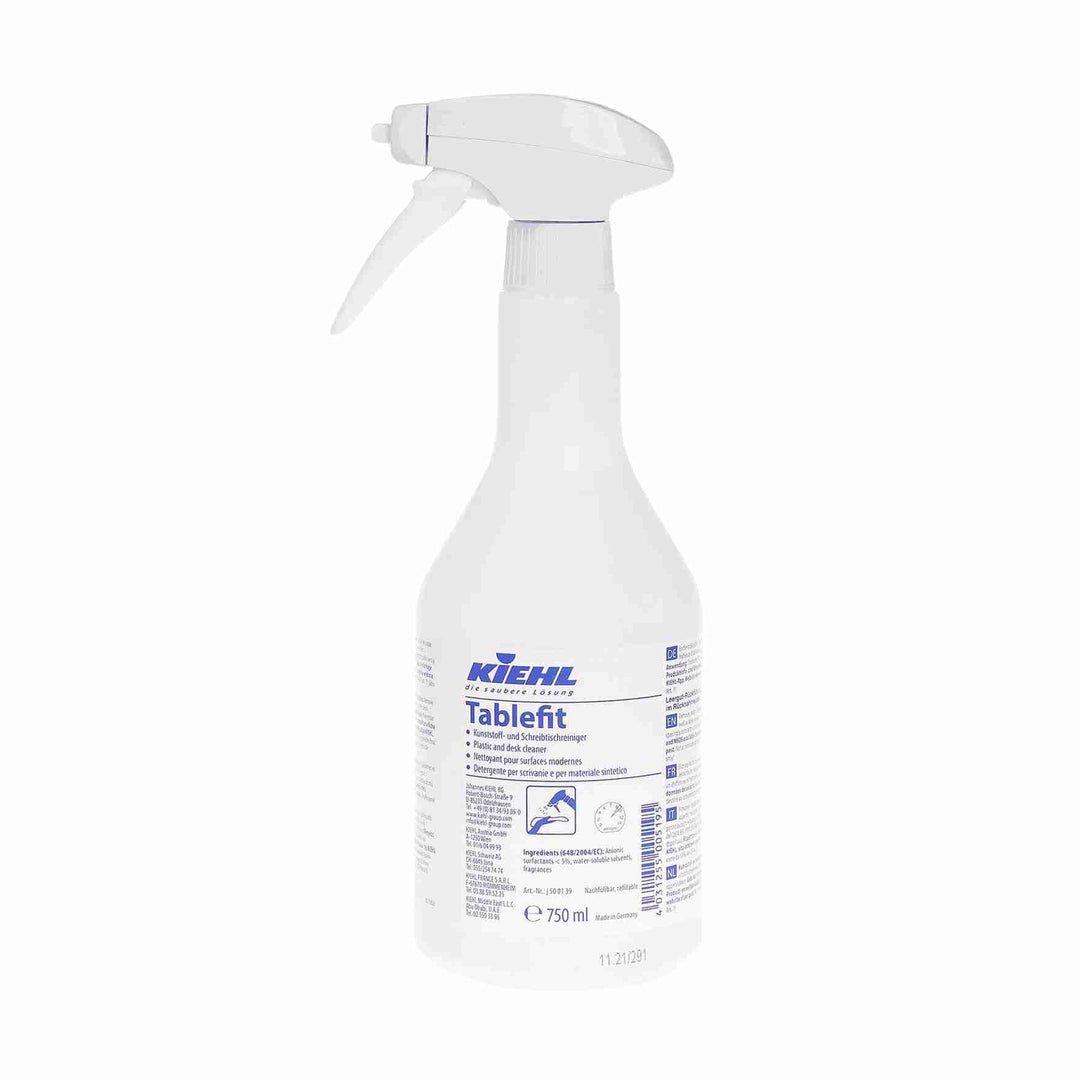 Kiehl Spotcleaner Tablefit 750 ml. Effektiv til plast- og metaloverflader. Fjerner blæk, limrester og snavs. Frisk duft og høj emulgeringsevne.