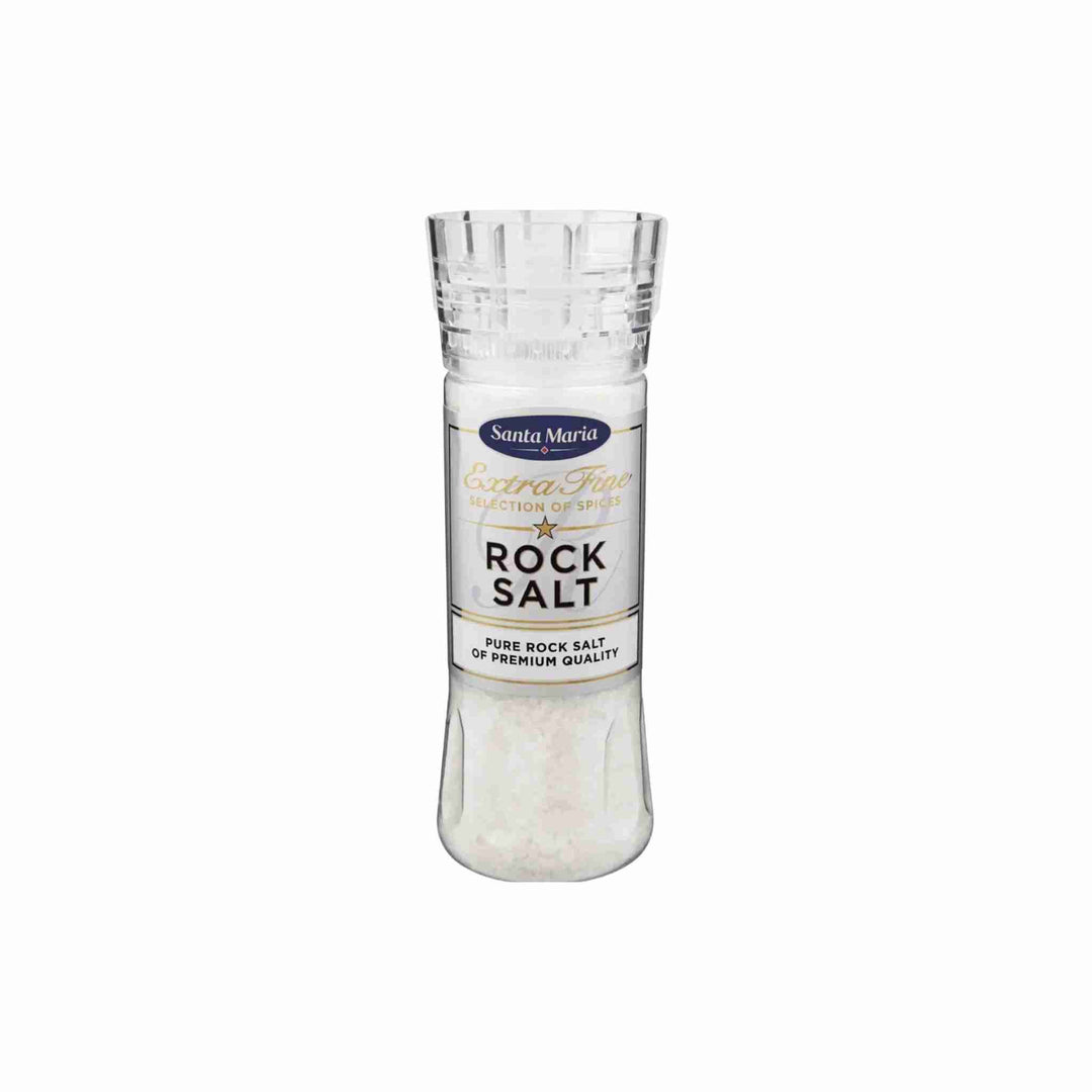 Saltkværn Santa Maria, 455 g. Fyldt med fint salt og med justerbar kværn til ønsket grovhed. Ergonomisk og stilfuldt design – perfekt til både madlavning og bordbrug.