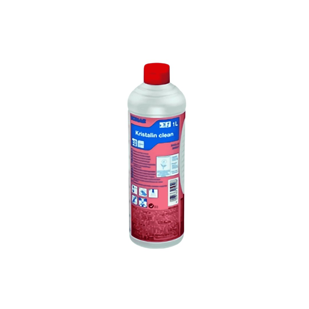 Ecolab Kristalin Clean sanitetsrengøring 1 liter. Effektiv mod kalkslør, snavs og fedt. Uden farve og parfume. Miljømærket med EU-blomsten.