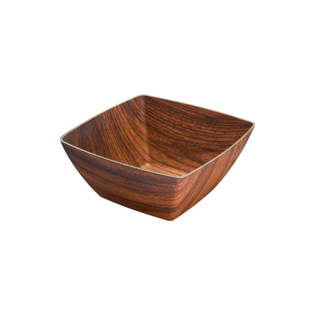 Brun skål retro 24×24×11 cm i fødevaregodkendt polystyren med blank trælook-finish, til servering af snacks og salater.