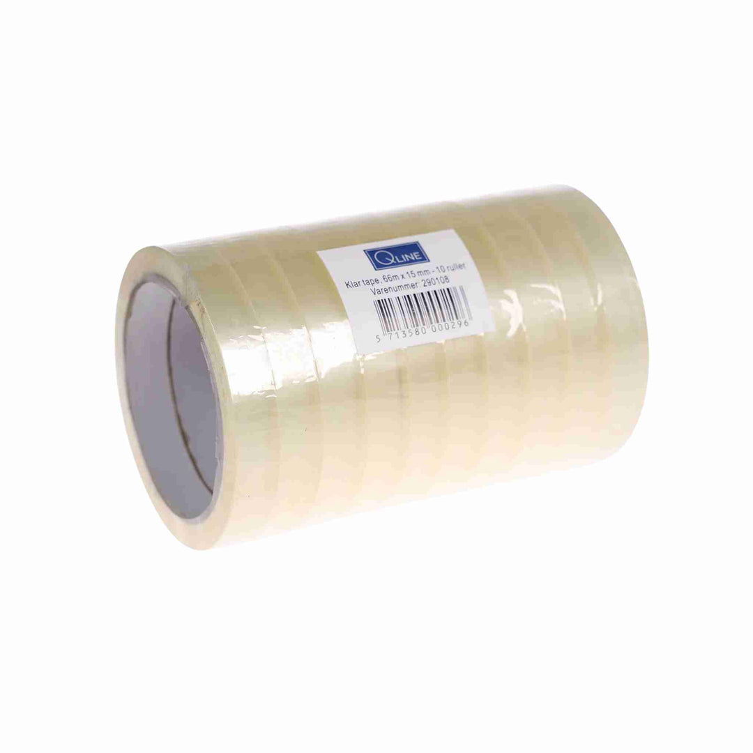 Transparent tape med stor kerne, 66 m x 10 rl. Holdbar og stærkt klæbende, ideel til forsegling, mærkning og reparation. Perfekt til kontor- og hjemmebrug.
