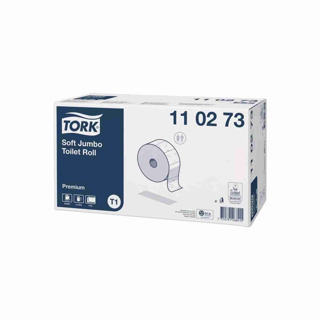 Toiletpapir Tork T1 Premium Soft, 2-lags, 360 m. Blødt, FSC- og EU Ecolabel-certificeret. Høj kapacitet og velegnet til Tork T1 dispenser.