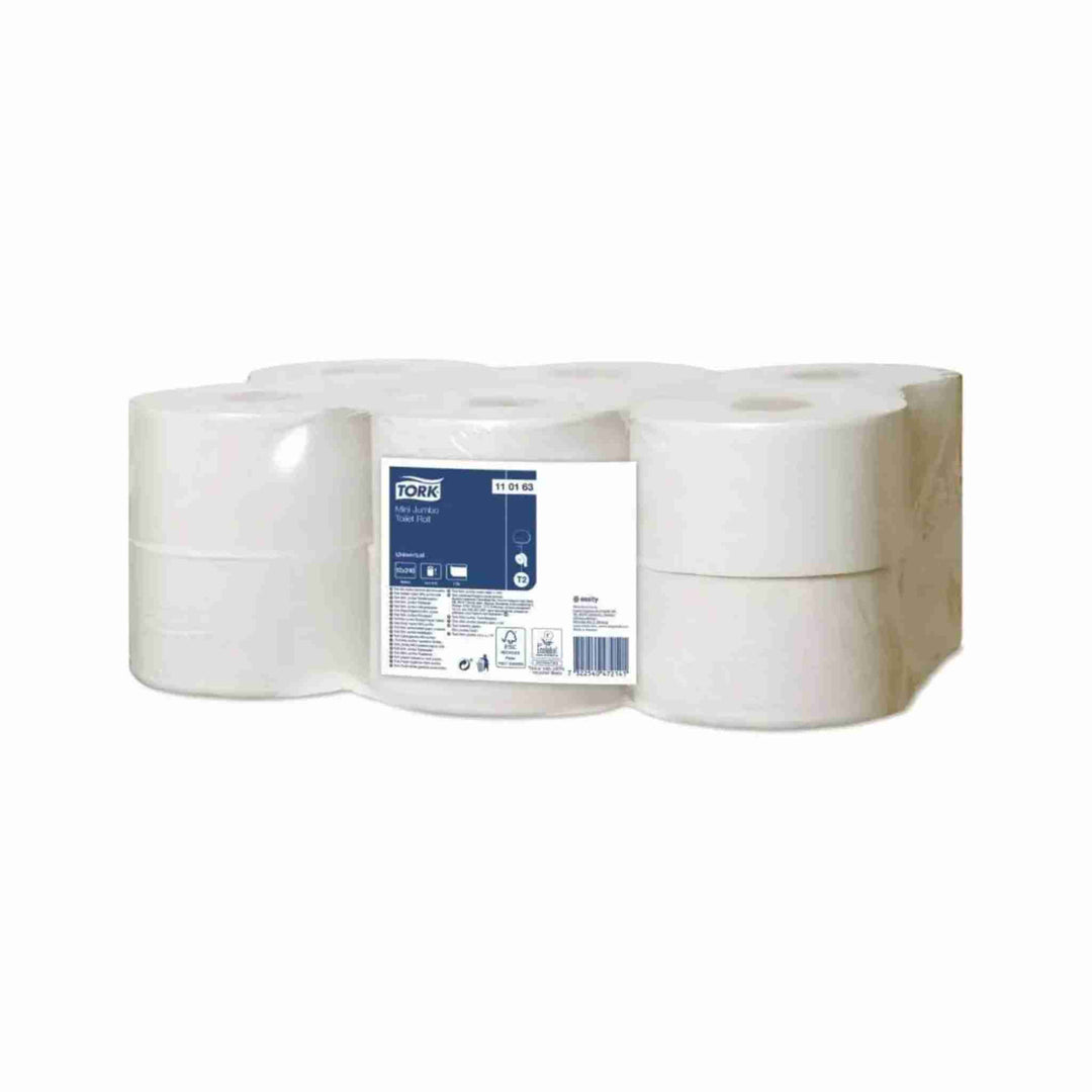 Toiletpapir Tork T2 Mini Jumbo Advanced, 1-lags, 240 m. EU-Blomsten mærket, økonomisk og høj kapacitet. Passer til Tork T2 dispenser.