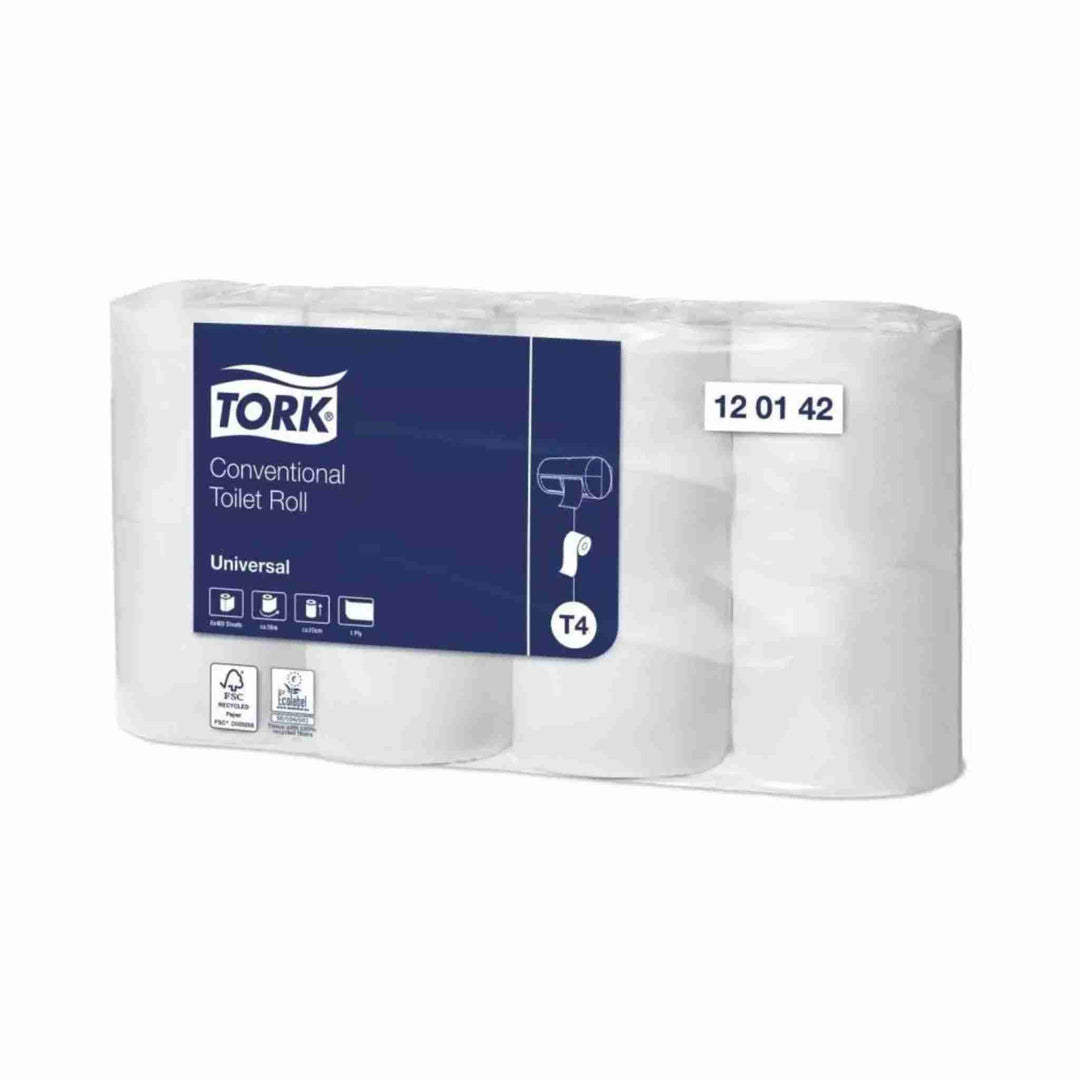 Toiletpapir Tork T4 Universal, 1-lags, 56 m. Pålideligt, præget og EU-Blomsten mærket. Miljøvenligt valg med minimal CO2-udledning.