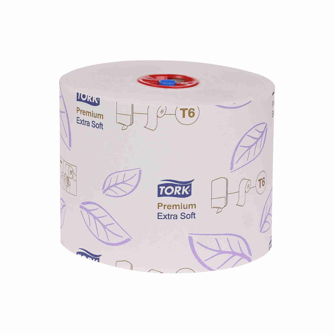 Toiletpapir Tork T6 Premium Extra Soft, 3-lags, 70 m. Ekstra blødt, præget design og EU Ecolabel-certificeret. Passer til Tork T6 dispenser.