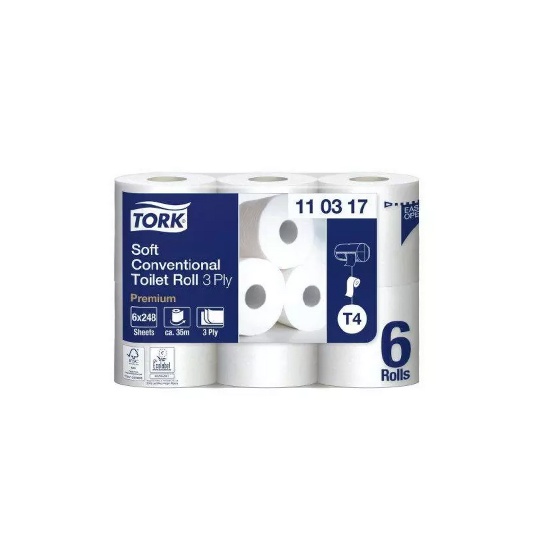 Toiletpapir Tork T4 Premium Soft 3-lags 110317, EU-blomst, CO2-neutral.