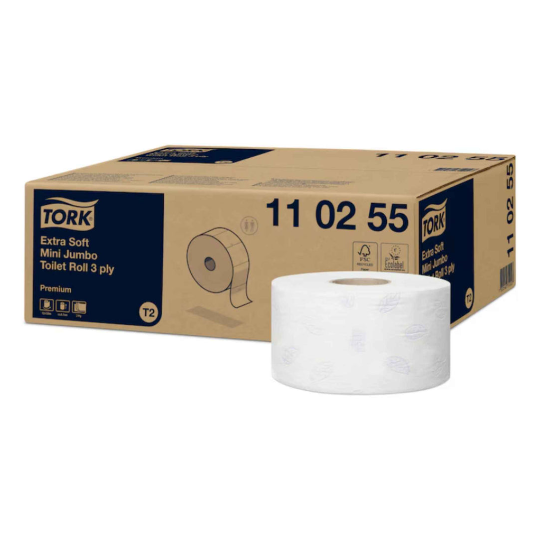 Tork 110255 T2 Extra Soft 3‑lags toiletpapir i hvid, 120 m x 12 rl., ekstra blødt, høj kapacitet og hygiejnisk komfort.