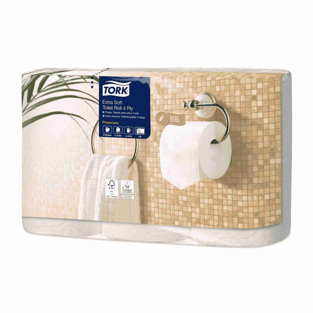 Tork 110406 T4 Premium 4‑lags toiletpapir, 18,8 m x 42 rl., ekstra blødt, luksuriøst design og høj absorbering.
