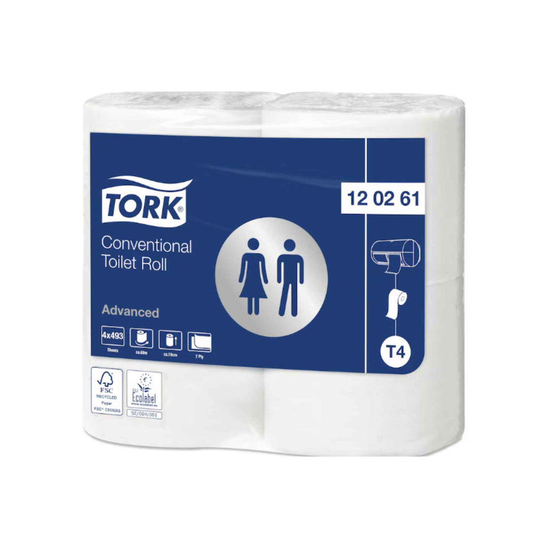 Tork 120261 T4 Advanced 2‑lags toiletpapir, 61,6 m x 24 rl., økonomisk løsning med elegant design og bæredygtigt valg.
