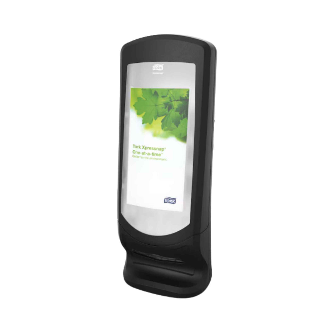 Tork 272211 N4 servietdispenser i sort med høj kapacitet, én‑ad‑gangen funktion, pladsbesparende design og vægmontering.