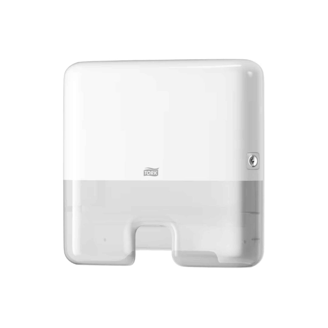 Tork 552100 H2 Xpress Mini håndtørringsdispenser i hvid med pladsbesparende design, et‑ad‑gangen funktion og nem genopfyldning.