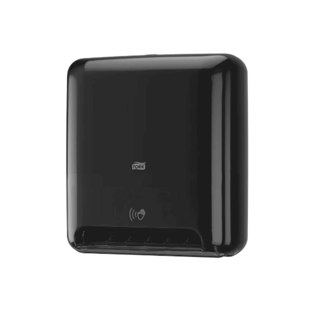 Tork 551108 H1 automatisk håndaftørring dispenser i sort med touch‑free funktion, LED‑indikator og justerbar længde.