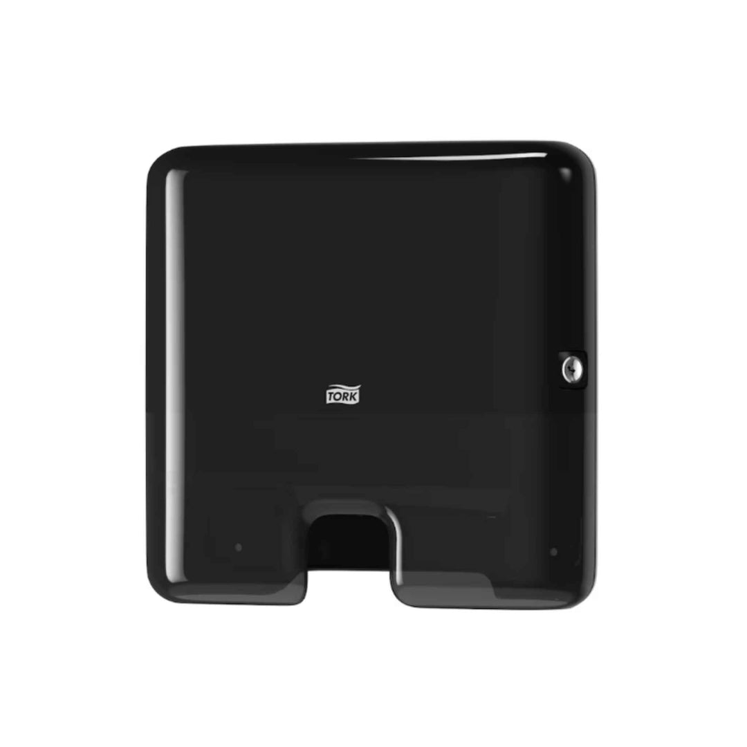 Tork H2 Xpress Mini håndtørringsdispenser i sort med pladsbesparende design, et‑ad‑gangen funktion og let genopfyldning.