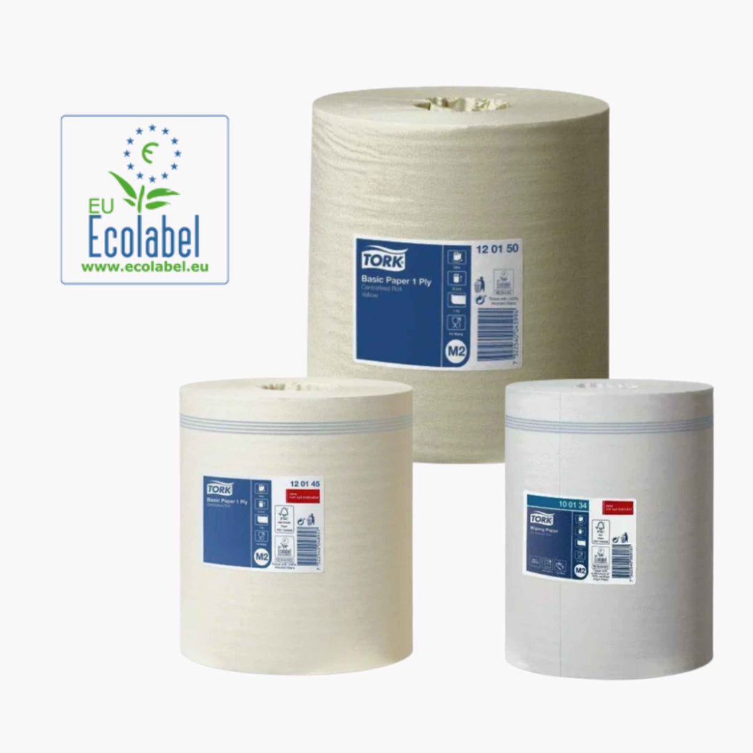 Tork M2 papir er en højkapacitets og fleksibel aftørringsløsning til travle miljøer med stort papirforbrug.