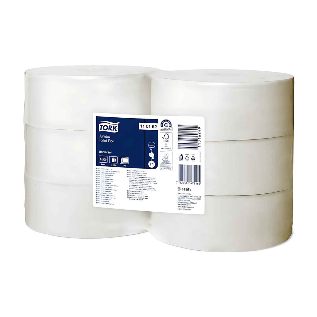 Tork T1 Universal 1-lags toiletpapir 110162 med høj kapacitet, økonomisk og miljøvenligt, til travle miljøer.