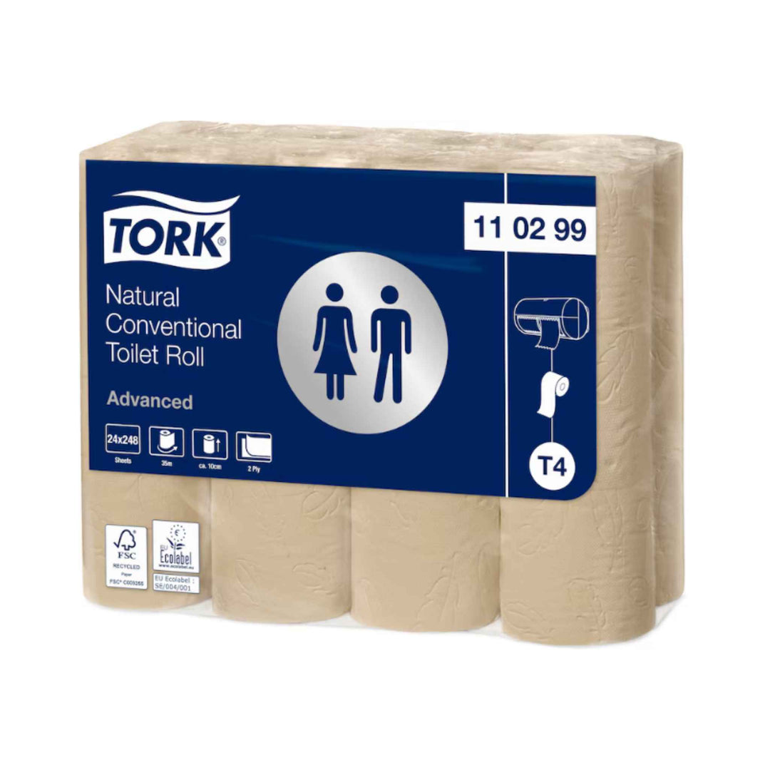 Tork T4 Advanced 2‑lags toiletpapir 110299 i natur, 34,7 m x 24 rl., miljøvenligt, økonomisk løsning med elegant design.