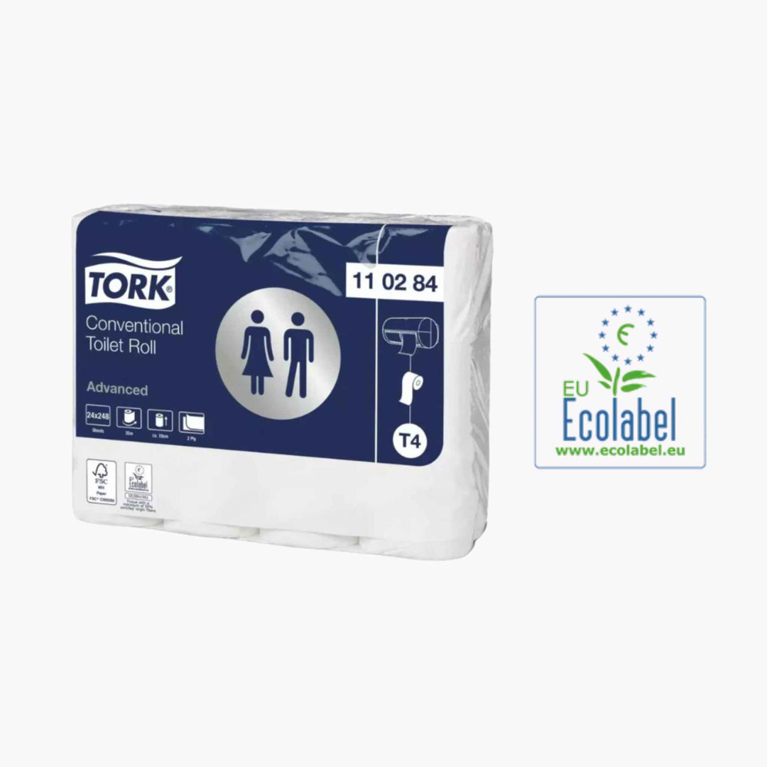Tork T4 wc papir 110284 – økonomisk og komfortabelt toiletpapir til toiletter med lav brugerfrekvens.