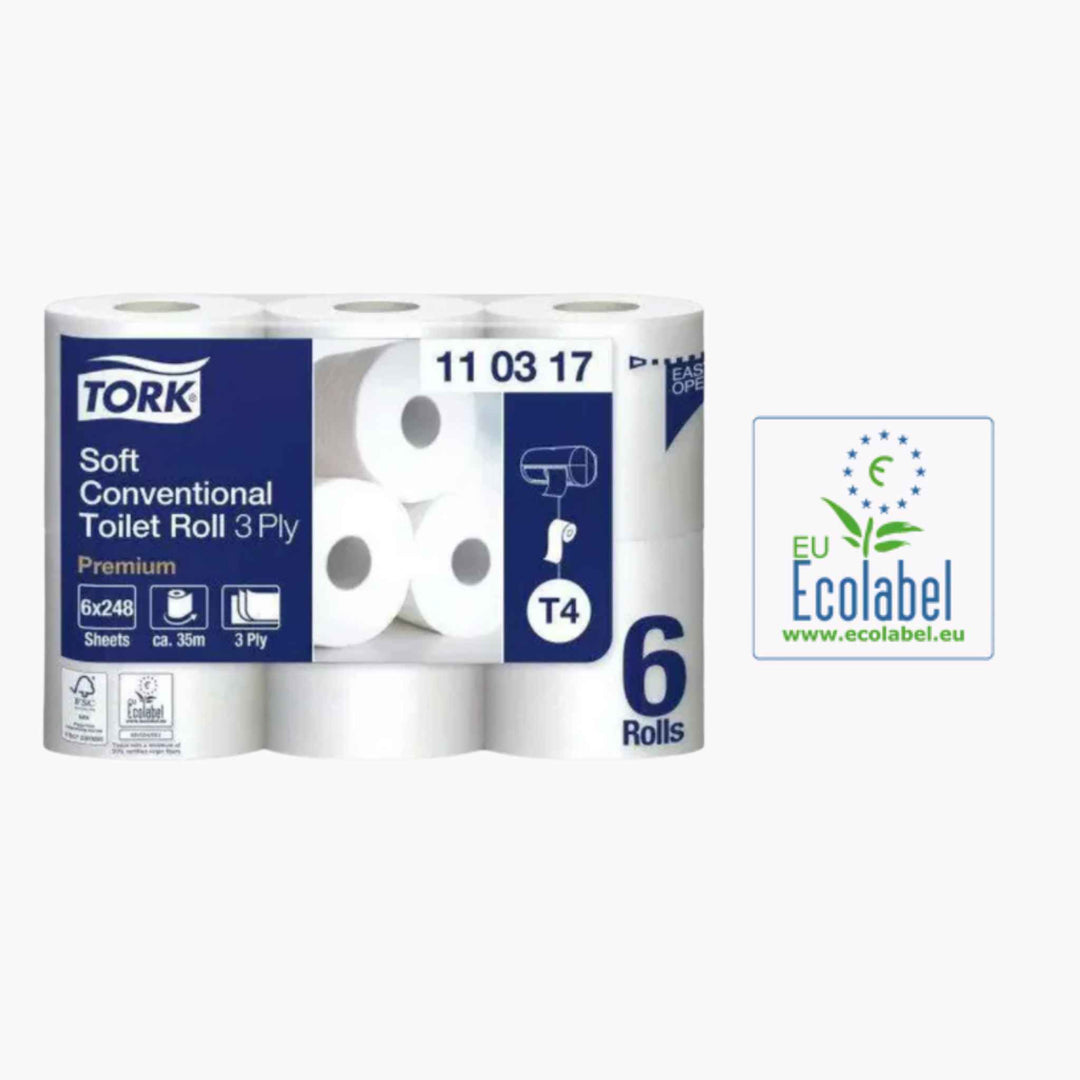 Tork T4 wc papir 110317 – blødt og komfortabelt toiletpapir til toiletter med lav brugerfrekvens.