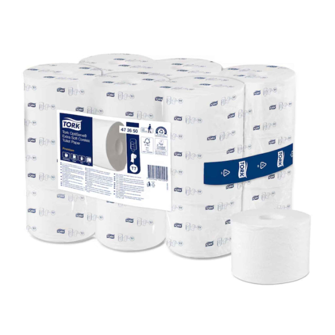 Tork T7 OptiServe Extra Soft 3‑lags toiletpapir 472650, 63,3 m x 18 rl., blødt luksuriøst design, hylseløst og bæredygtigt.