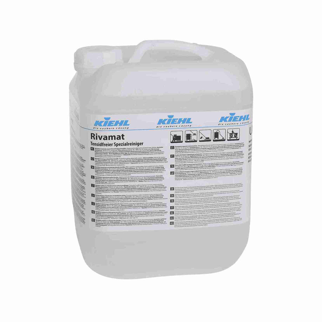 Kiehl Rivamat universalrengøring 10 liter. Effektiv uden enzymer og phosphater. Velegnet til gulve og tekstiler. Miljømærket og optimal til mekanisk rengøring.