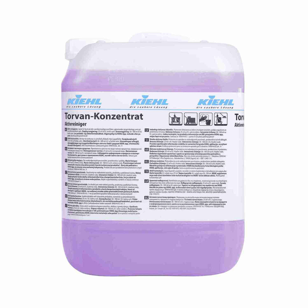 Kiehl Torvan universalrengøring 10 liter. Hurtigvirkende og stribefri. Velegnet til alle overflader. Biologisk nedbrydelig med frisk duft.