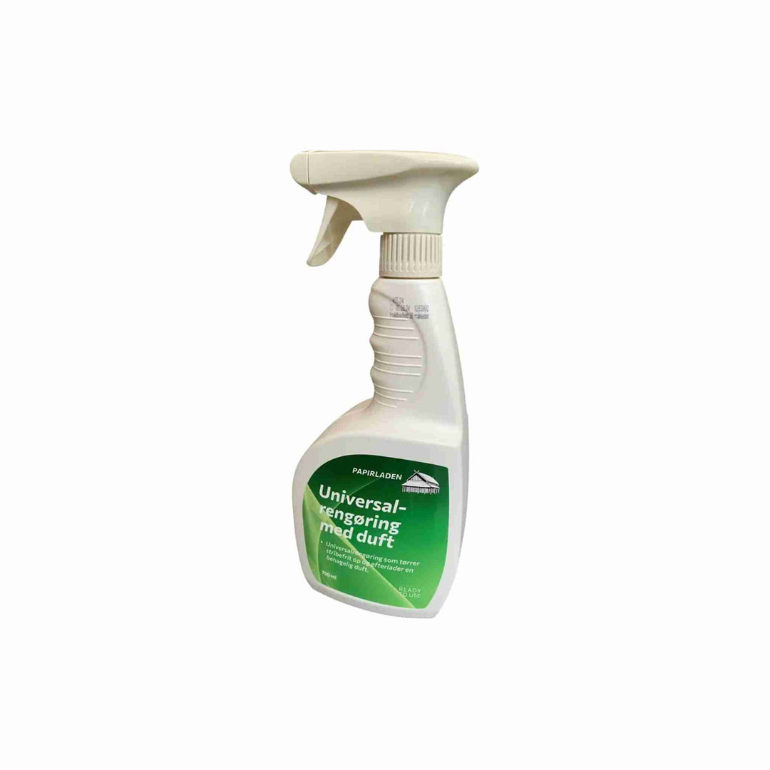 Universalrengøring spray 750 ml. Klar til brug skumspray. Effektiv til glas, inventar og vægge. Efterlader frisk duft og skinnende finish.