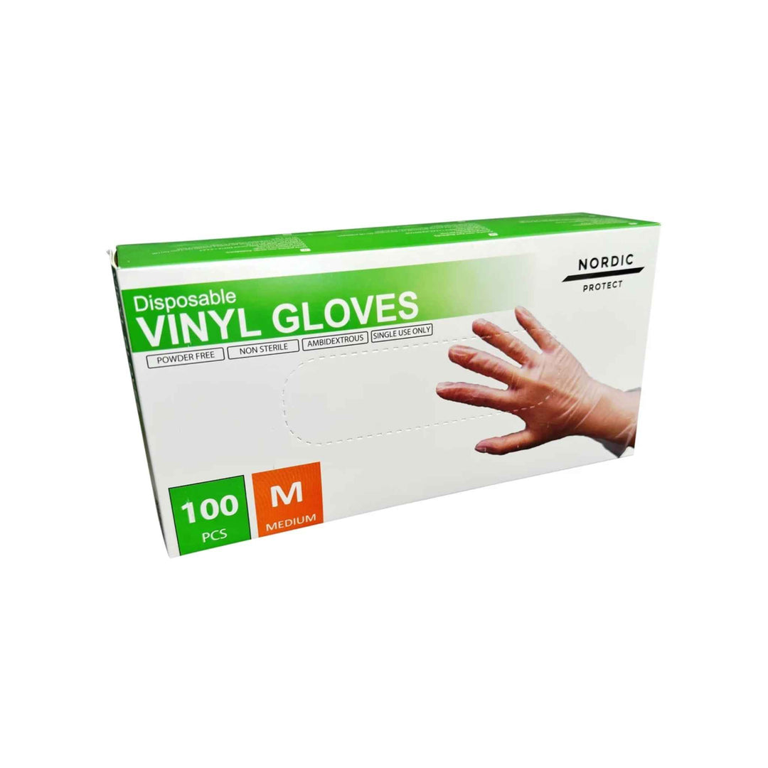 Vinylhandsker, pudderfri, gennemsigtige, str. M. Latexfri og fødevaregodkendte. Ideelle til hygiejnisk arbejde og engangsbrug.