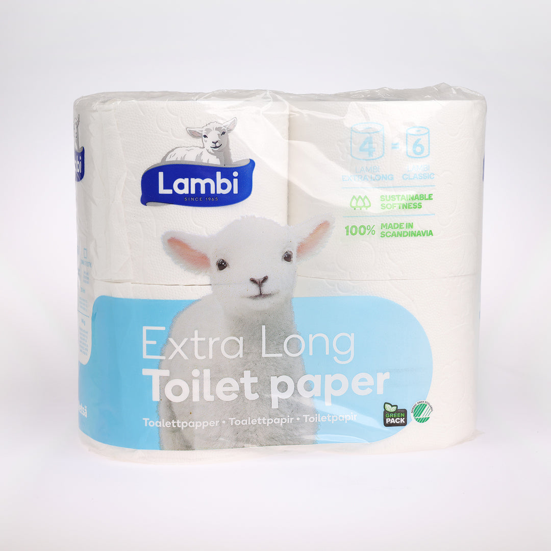 Toiletpapir Lambi Extra Long i 3 lag findes hos Cares.dk. Høj komfort og mere papir, så du ikke skal skifte rulle så ofte.
